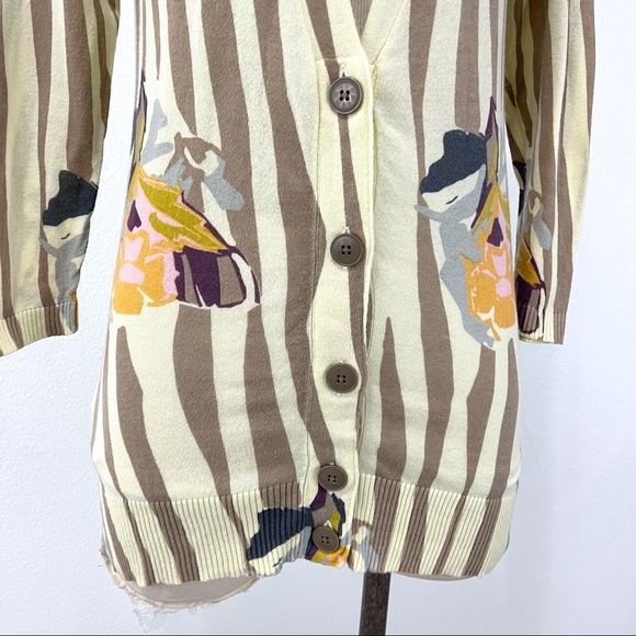 Anthropologie- Sparrow Cream Floral Stripe Cardigan Size Small. - Picture 3 of 9